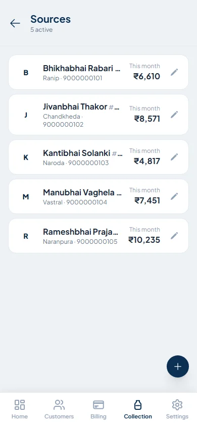 MilkMate farmer balance ledger showing running collection totals